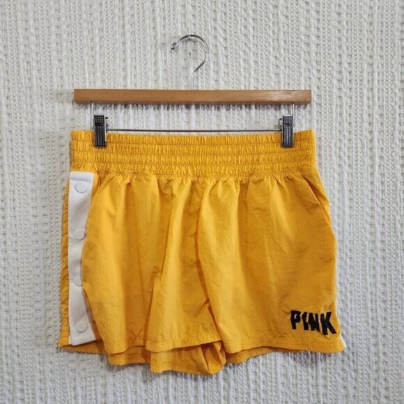 PINK Victoria's Secret Yellow Snap button Athletic Shorts Size Medium - Picture 1 of 12